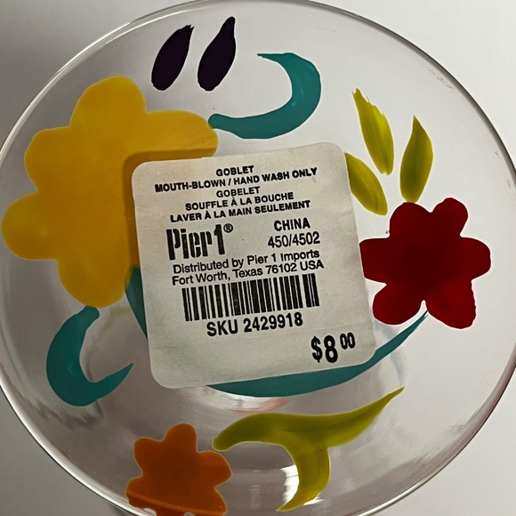 Pier 1 Imports Spring Floral Hand Painted Wine Glass Water Goblet Mouth Blown - Picture 10 of 12